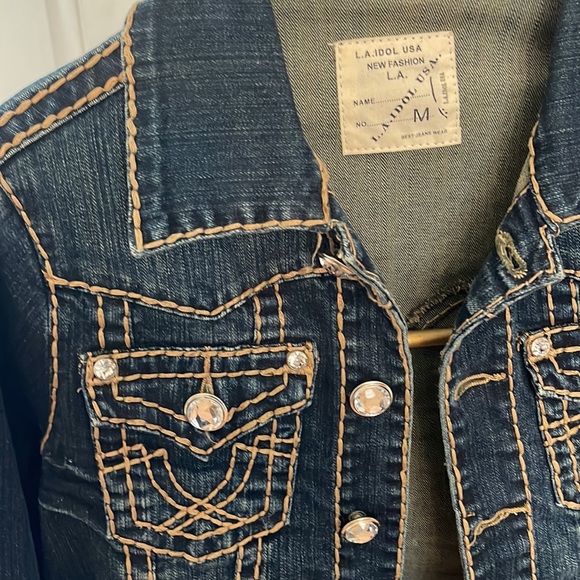 LA Idol crystal button denim jacket - Picture 3 of 7